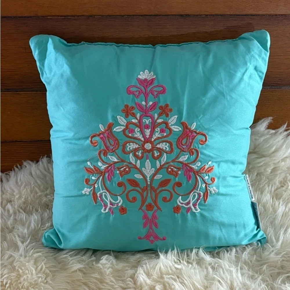 VCNY Embroidered Floral Teal Accent Pillow